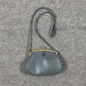 Vintage Etra Grey Leather Kisslock Frame Mini Crossbody Shoulder Bag Clutch 90s